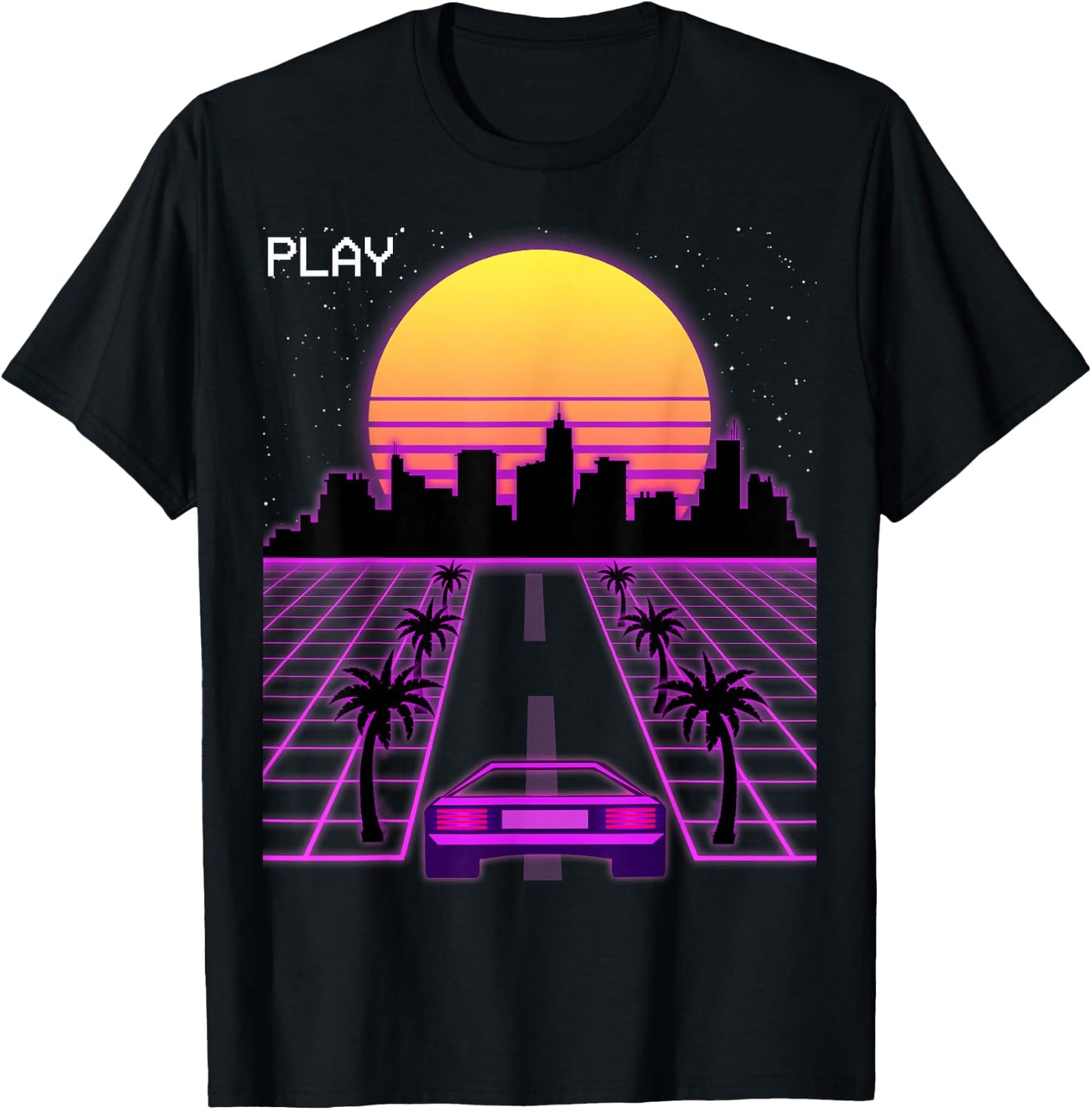 Vaporwave Sunset Synthwave Cyberpunk Outrun 80s Men Women T-Shirt - T-Shirt | Black