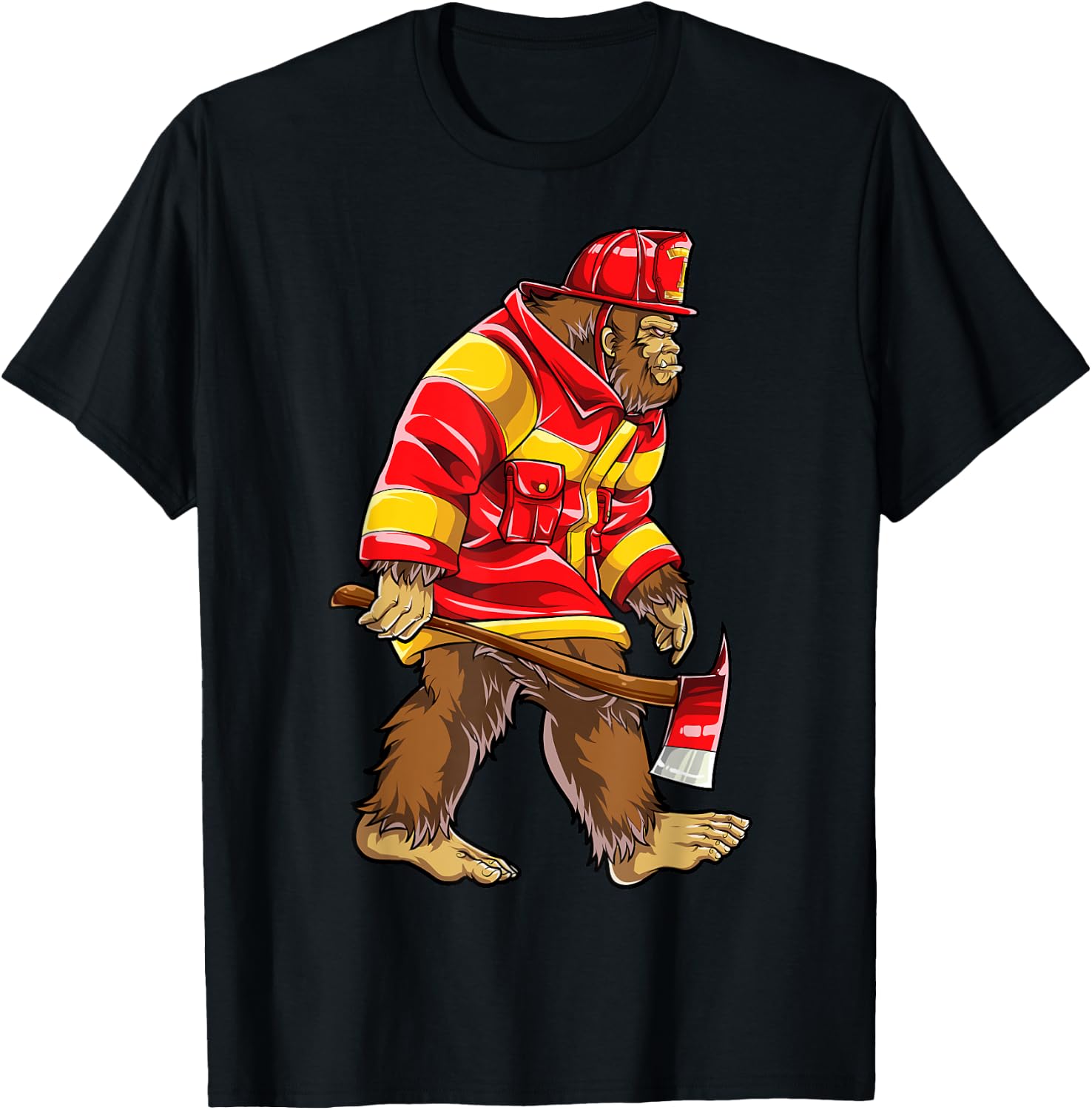 Bigfoot Firefighter Men Thin Red Line Sasquatch Lovers Funny T-Shirt - T-Shirt | Black