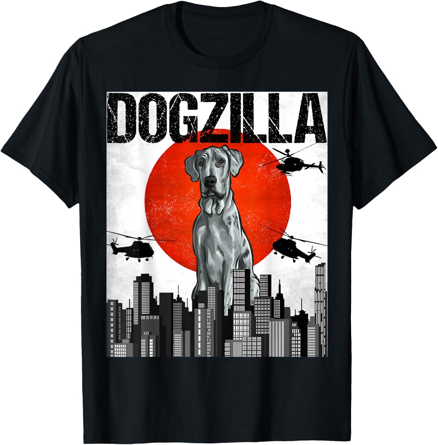 Funny Vintage Japanese Dogzilla Blue Merle Dane T-Shirt - T-Shirt | Black