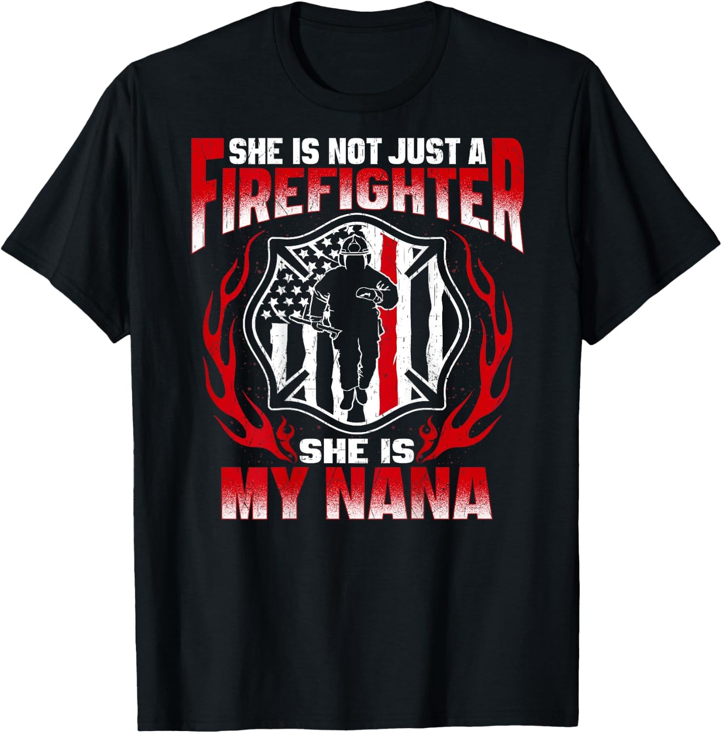 My Nana Is A Firefighter Hero Fire Granddaughter Grandson T-Shirt - T-Shirt | Black