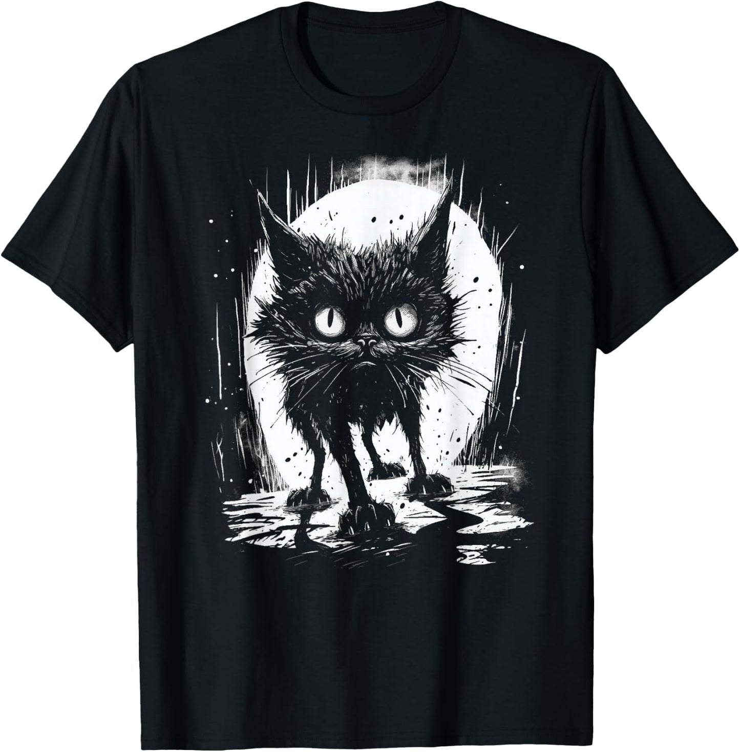 Cute Black Cat Stalks The Night T-Shirt - T-Shirt | Black