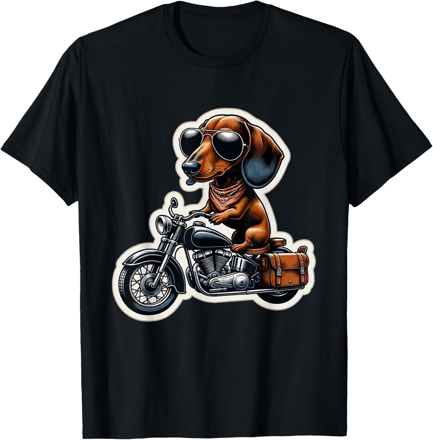 Funny Dachshund Wiener Dog Riding Motorcycle Bike Biker Dogs T-Shirt - T-Shirt | Black