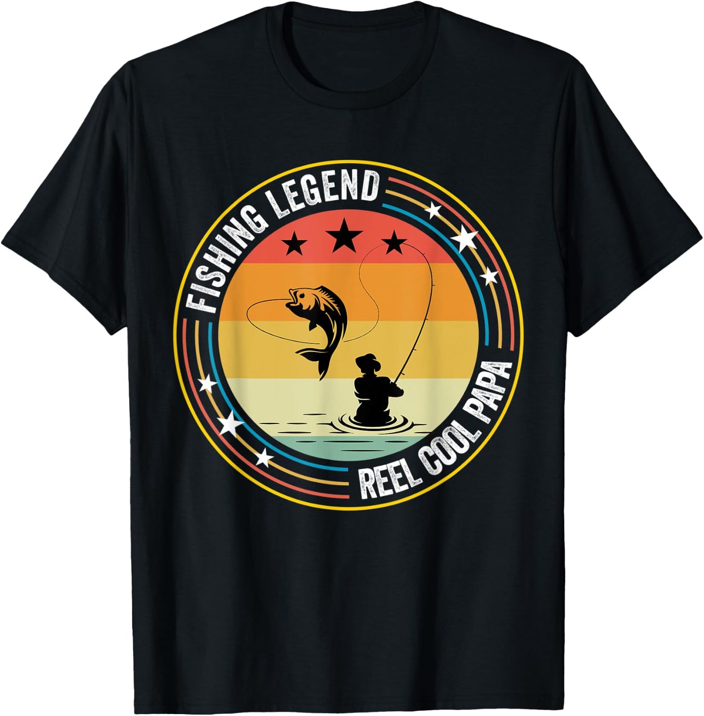 Retro Vintage Reel Cool Papa Fishing Legend Gift T-Shirt - T-Shirt | Black
