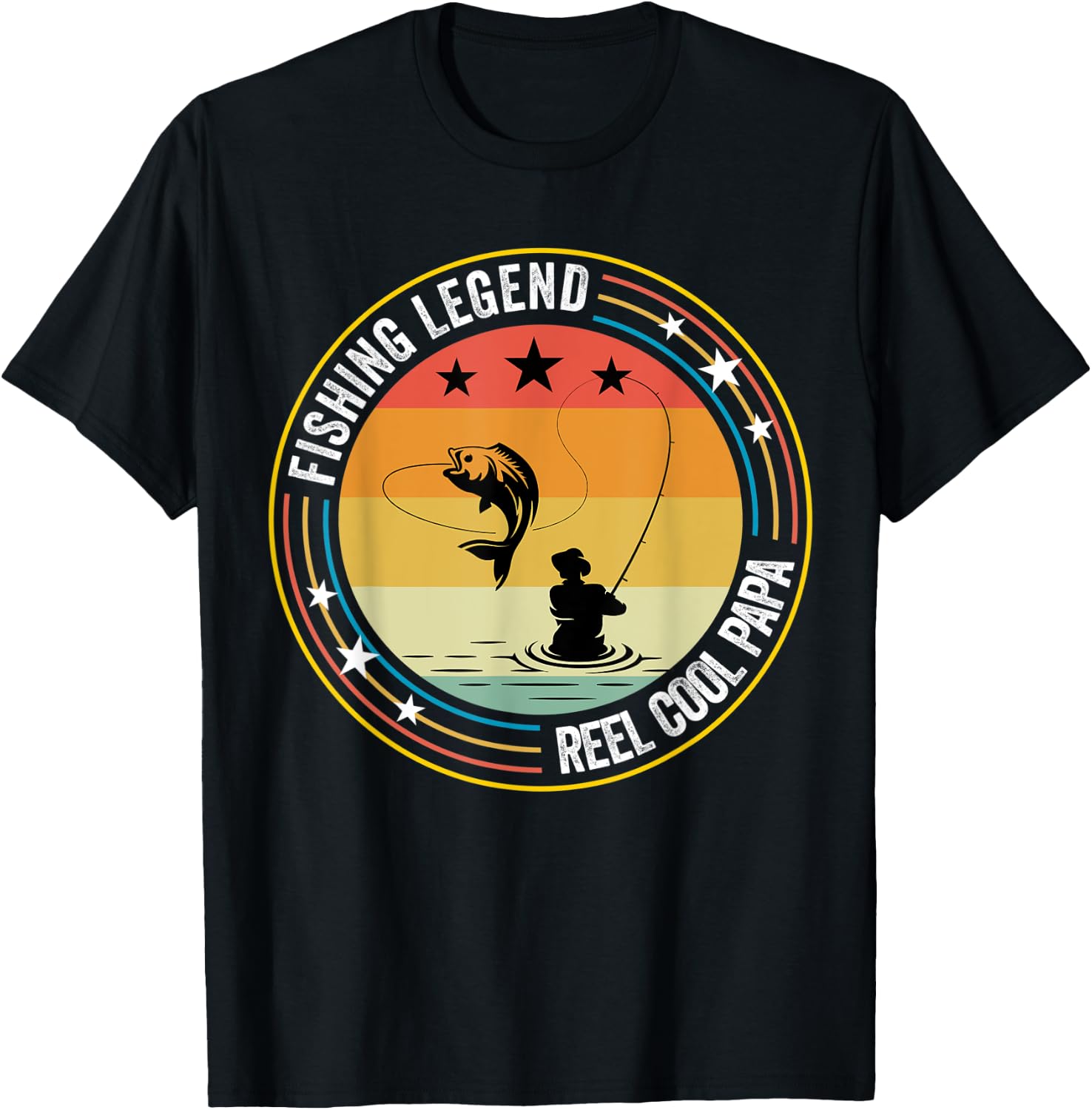 Retro Vintage Reel Cool Papa Fishing Legend Gift T-Shirt - T-Shirt | Black