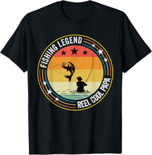 Retro Vintage Reel Cool Papa Fishing Legend Gift T-Shirt - T-Shirt | Black
