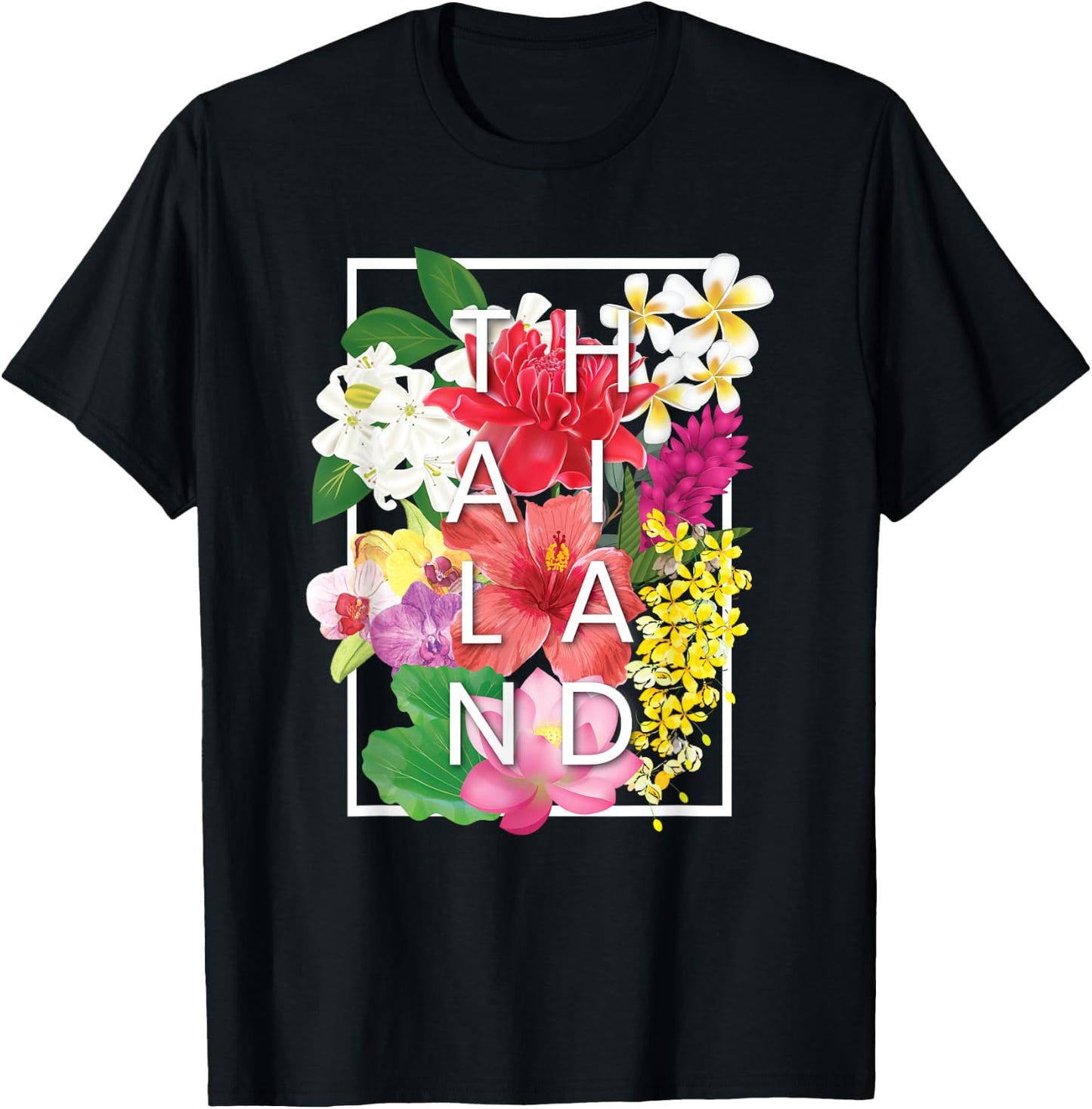 Flowers of Thailand Word Art - Thai Pride T-Shirt - T-Shirt | Black