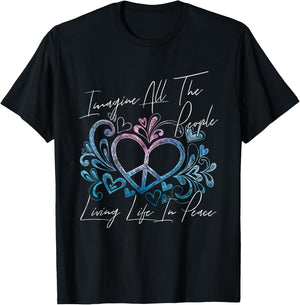 Imagine Hippie People Living Life in Peace and Love Gift T-Shirt - T-Shirt | Black