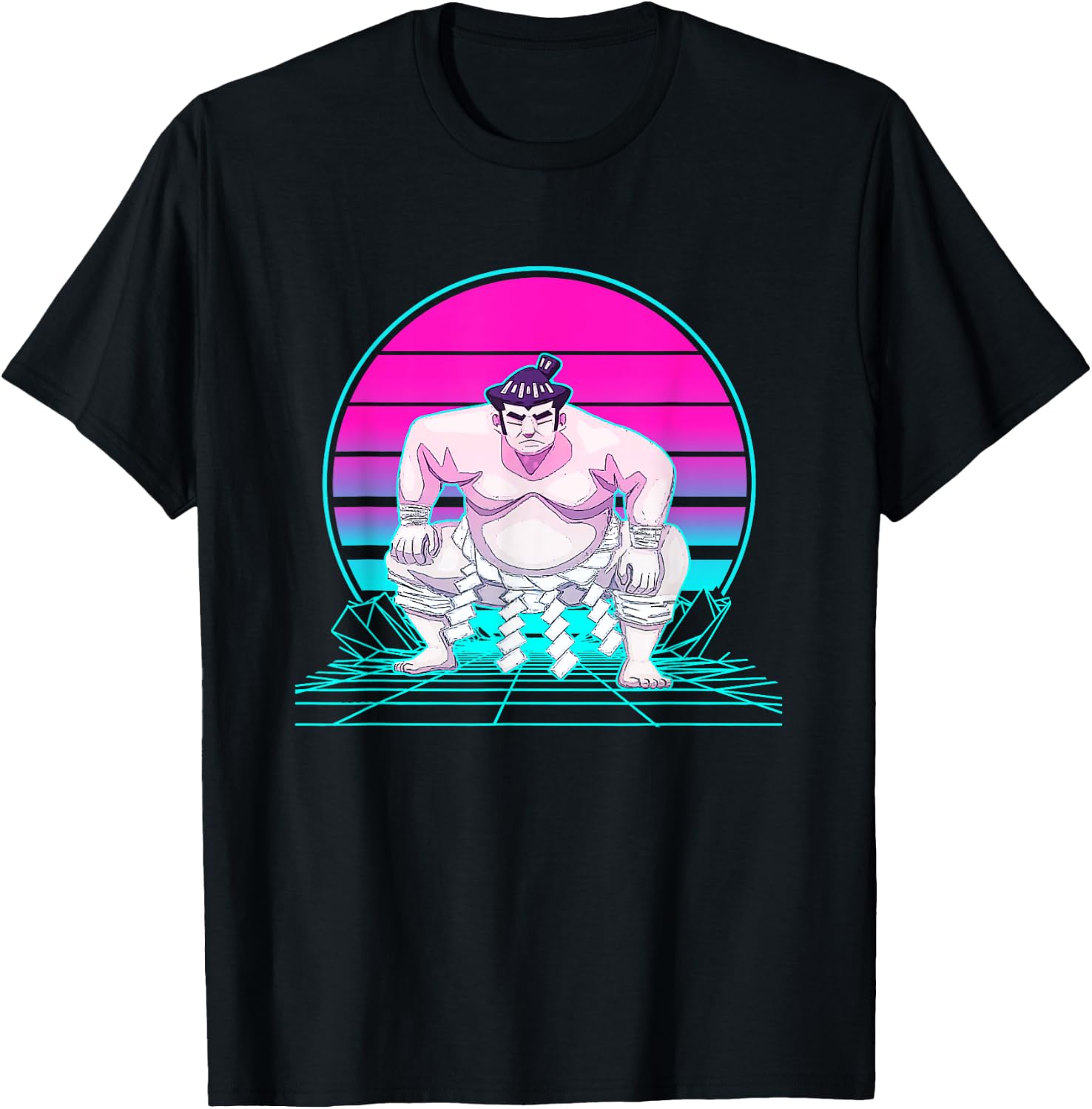 Vintage Retro Sunset Sumo Wrestler T-Shirt - T-Shirt | Black