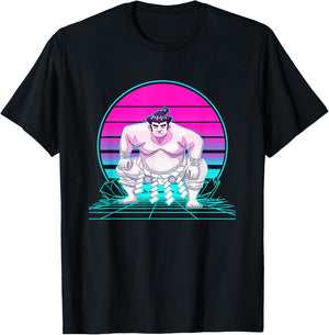 Vintage Retro Sunset Sumo Wrestler T-Shirt - T-Shirt | Black