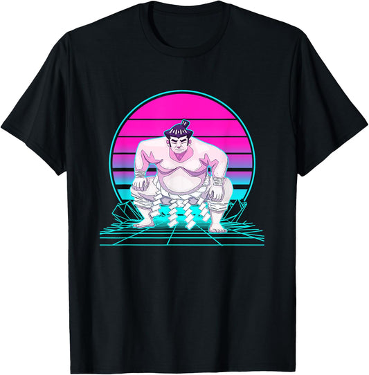 Vintage Retro Sunset Sumo Wrestler T-Shirt - T-Shirt | Black