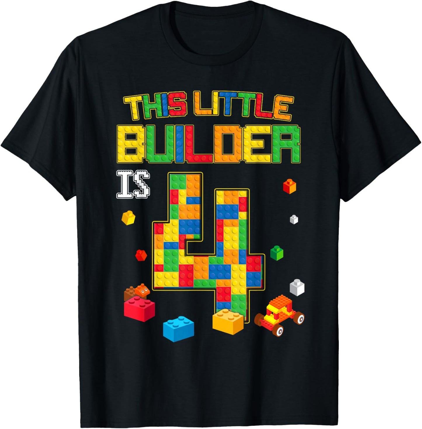 Building Blocks 4 Years Old Birthday Boy T-Shirt - T-Shirt | Black