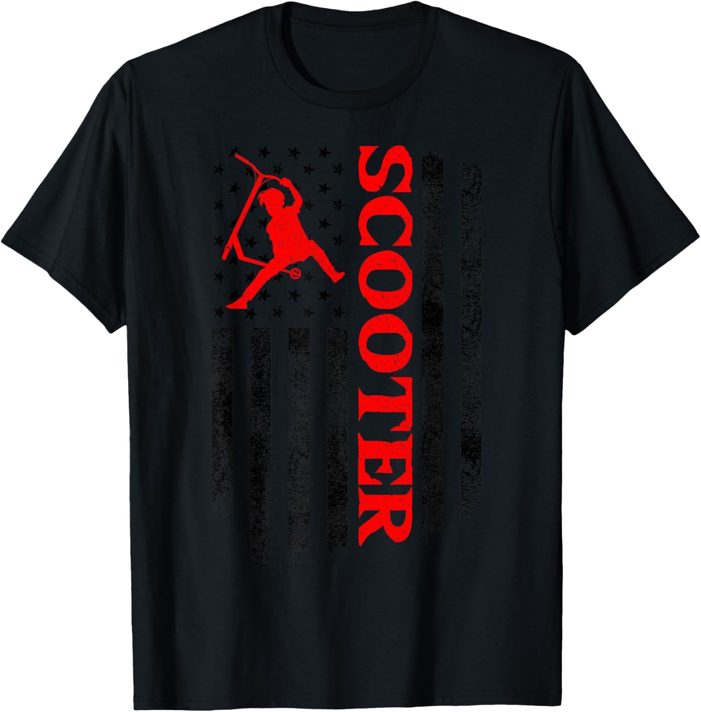 Scooter Stunt US Flag Retro Style Scooter Gifts T-Shirt - T-Shirt | Black