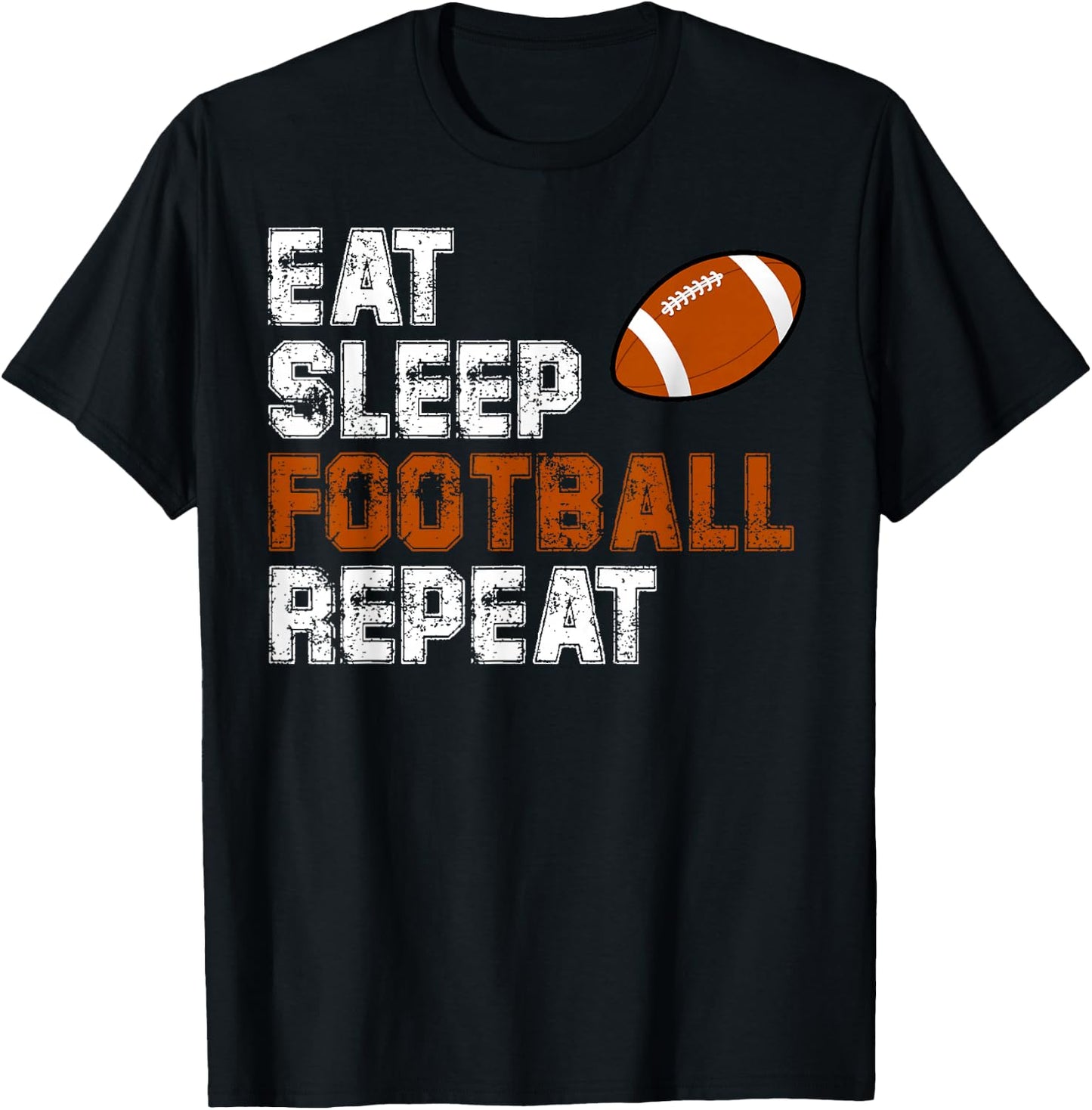 Eat Sleep Football Repeat Vintage Love Football T-Shirt - T-Shirt | Black