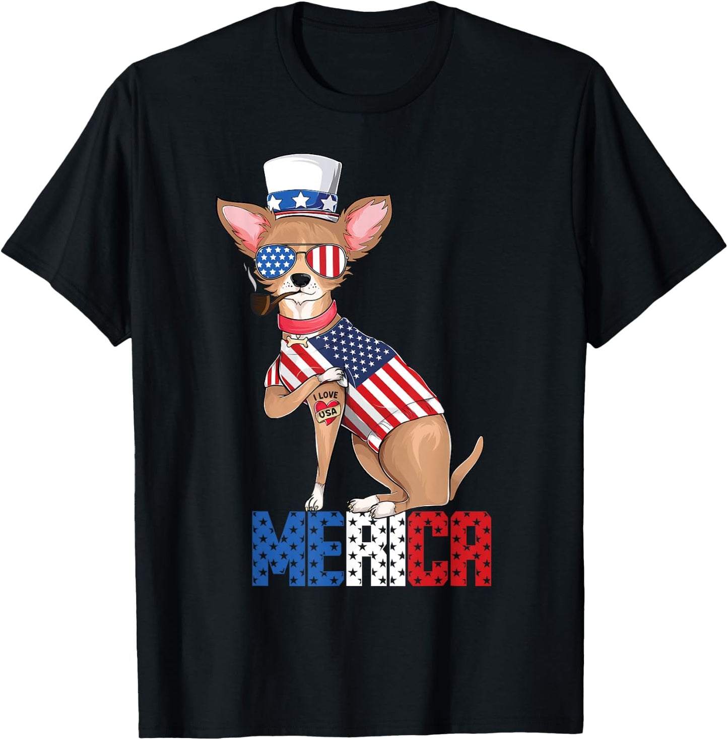 Chihuahua dog Merica 4th of july usa american flag men women T-Shirt - T-Shirt | Black