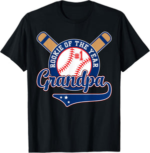 Grandpa Rookie of Year 1st Birthday Baseball Theme Matching T-Shirt - T-Shirt | Black