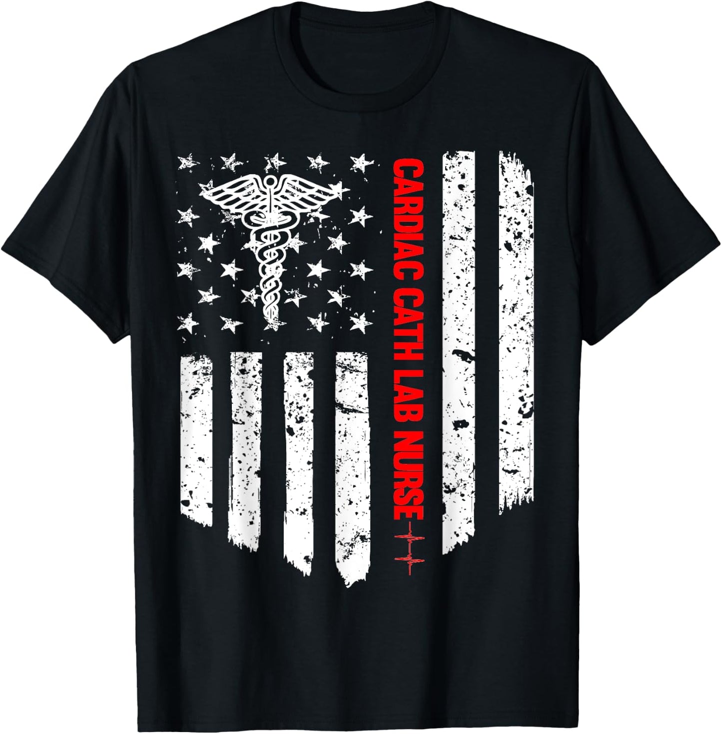 Cardiac Cath Lab Nurse American Flag Registered Nurse Gift T-Shirt - T-Shirt | Black