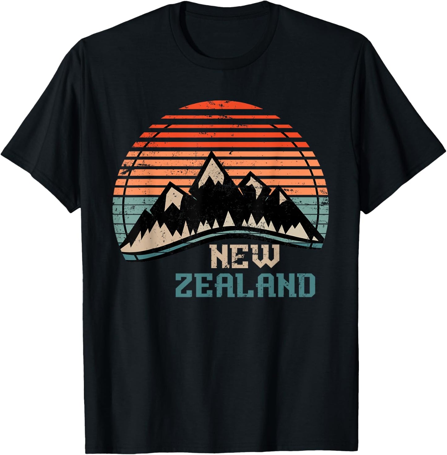 Retro Mountains New Zealand T-Shirt - T-Shirt | Black