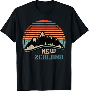 Retro Mountains New Zealand T-Shirt - T-Shirt | Black