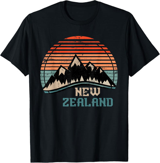 Retro Mountains New Zealand T-Shirt - T-Shirt | Black