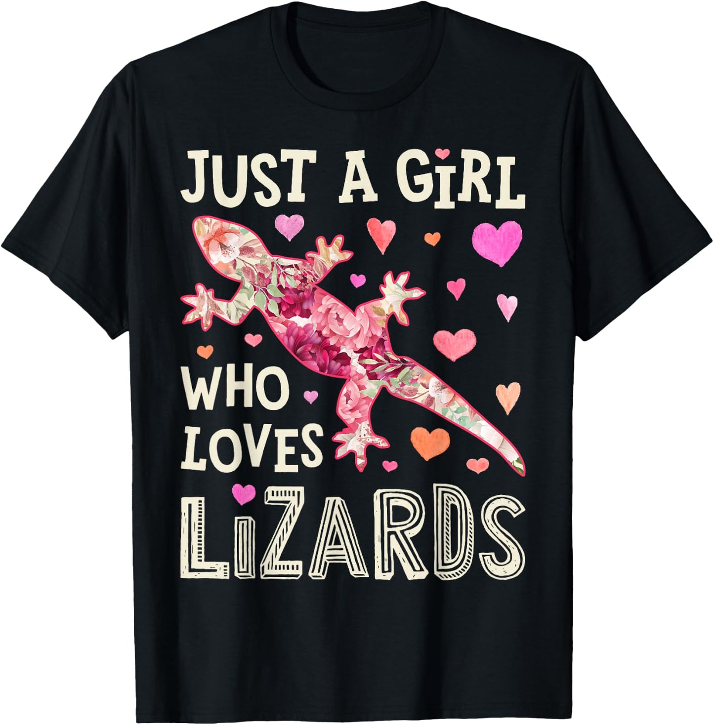 Lizard Just A Girl Who Loves Lizards Flower Women Floral T-Shirt - T-Shirt | Black