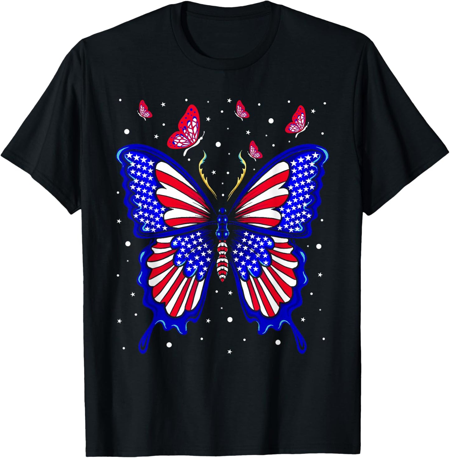 American Flag Butterfly 4th Of July Patriotic Women T-Shirt - T-Shirt | Black