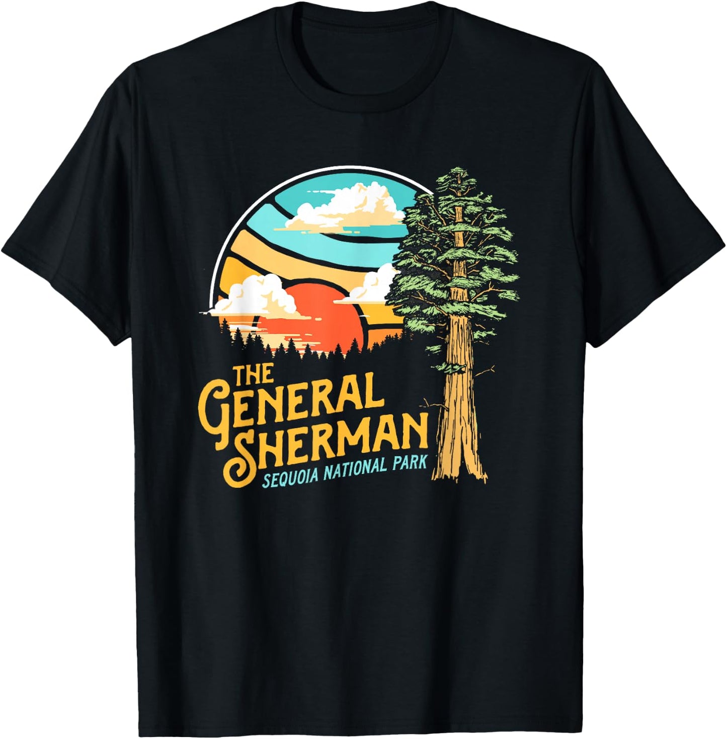 Vintage General Sherman Sequoia National Park Retro Graphic T-Shirt - T-Shirt | Black