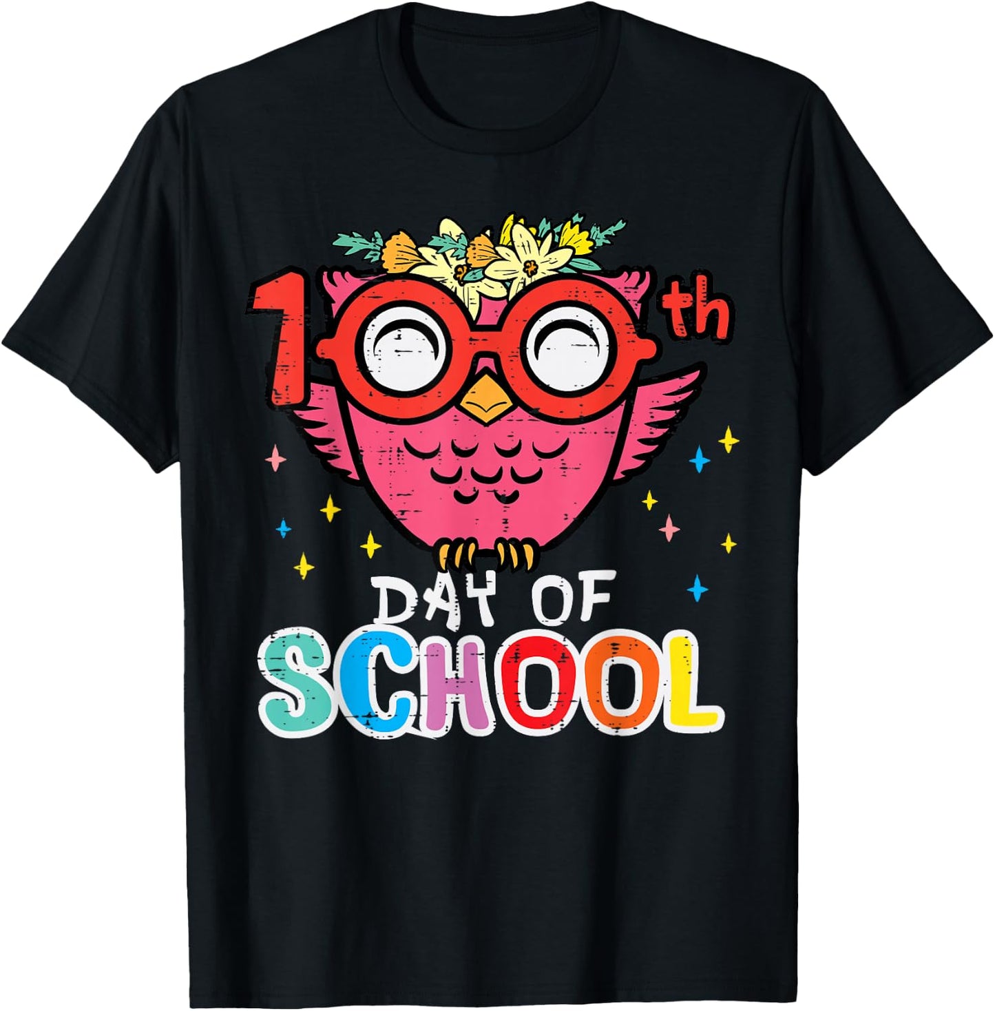 100th Day Of School Owl 100 Days Girls Boys Kids Teacher T-Shirt - T-Shirt | Black