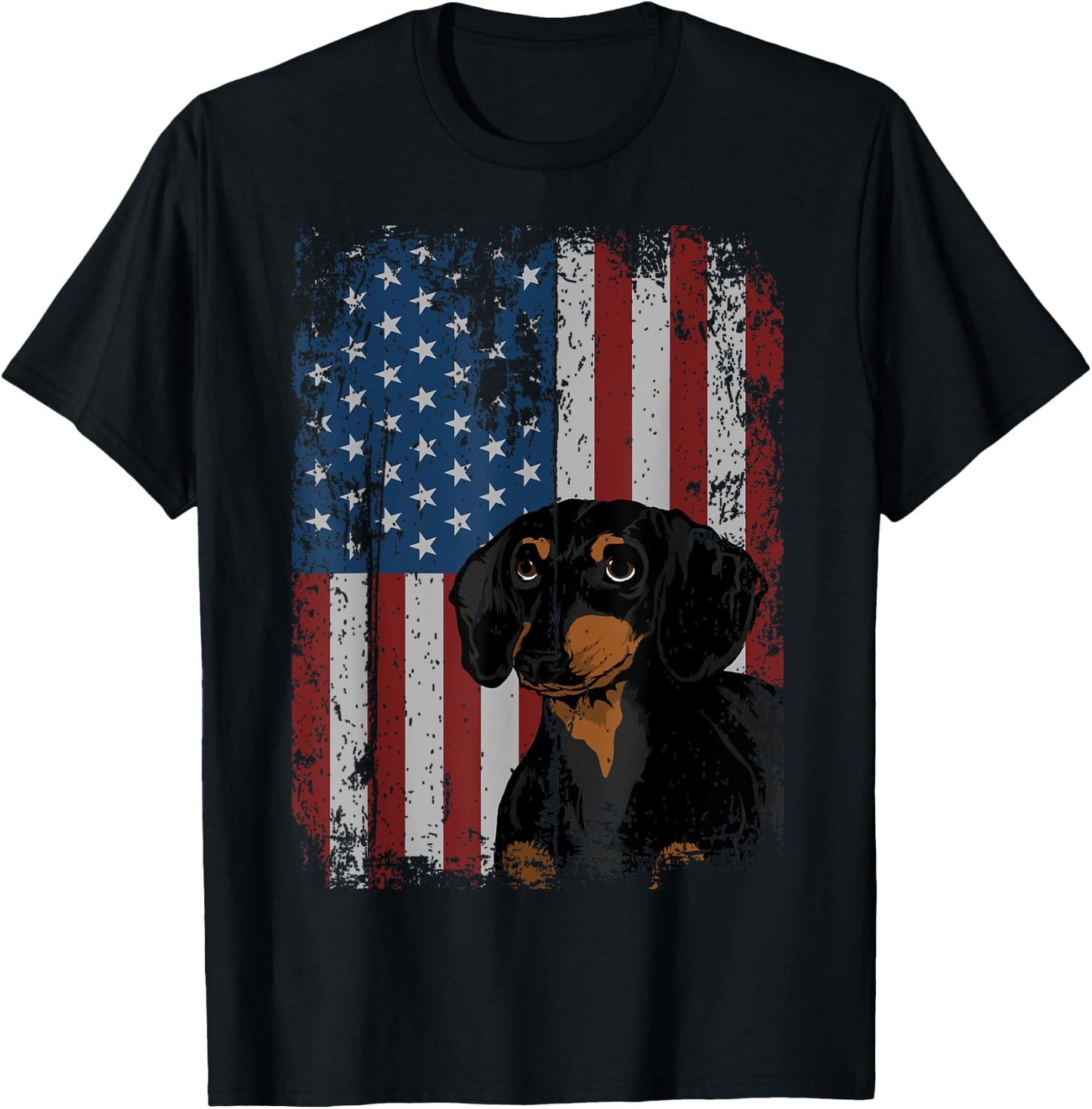 Dachshund American Flag Patriotic Dachshund Owner Gift T-Shirt - T-Shirt | Black