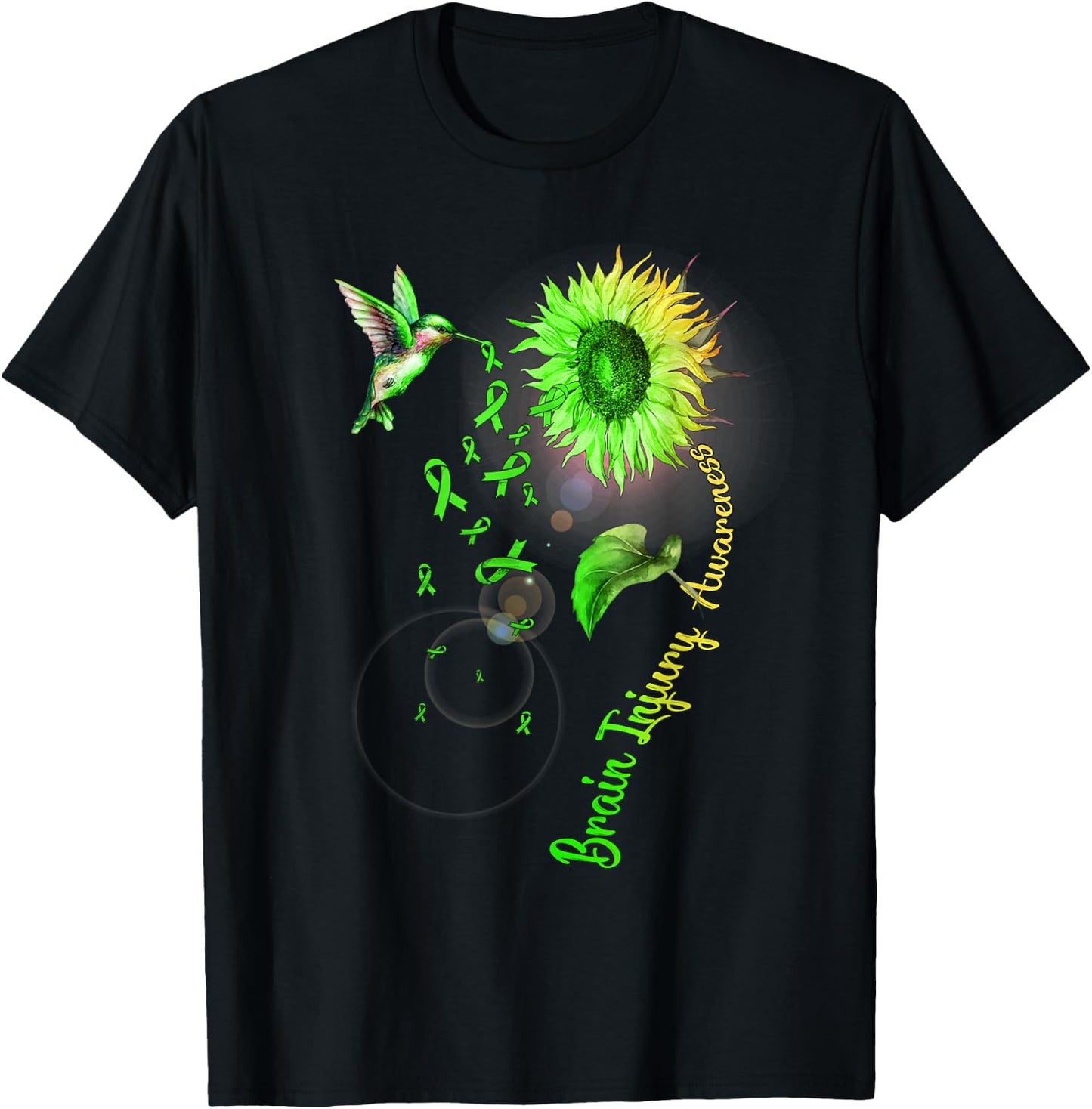 Brain Injury Sunflower Hummingbird T-Shirt - T-Shirt | Black