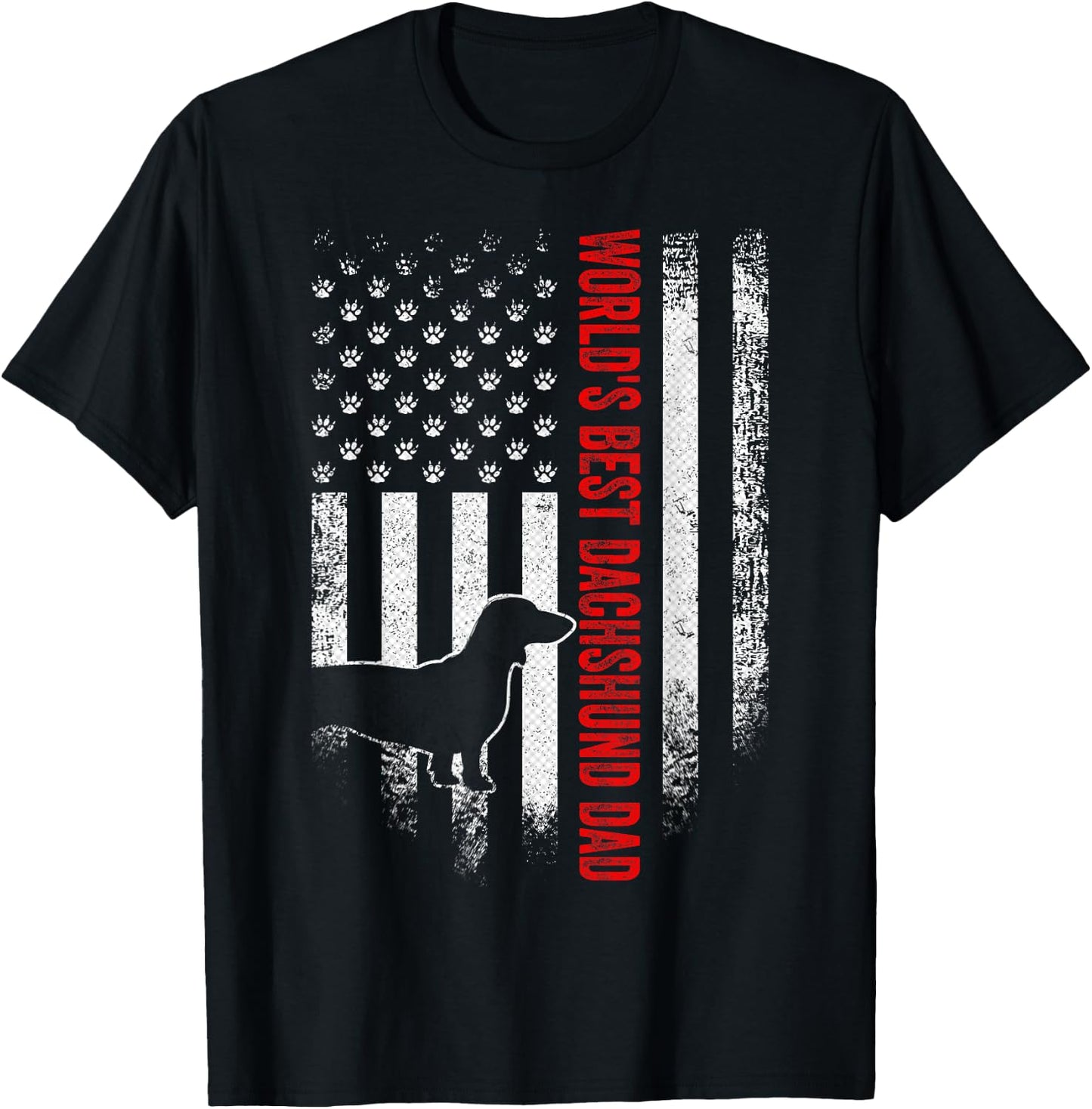 Vintage American Flag World's Best Dachshund Dad Silhouette Men T-Shirt - T-Shirt | Black