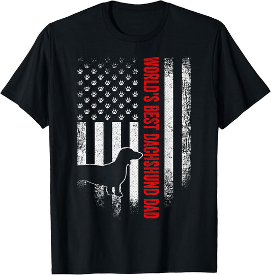 Vintage American Flag World's Best Dachshund Dad Silhouette Men T-Shirt - T-Shirt | Black