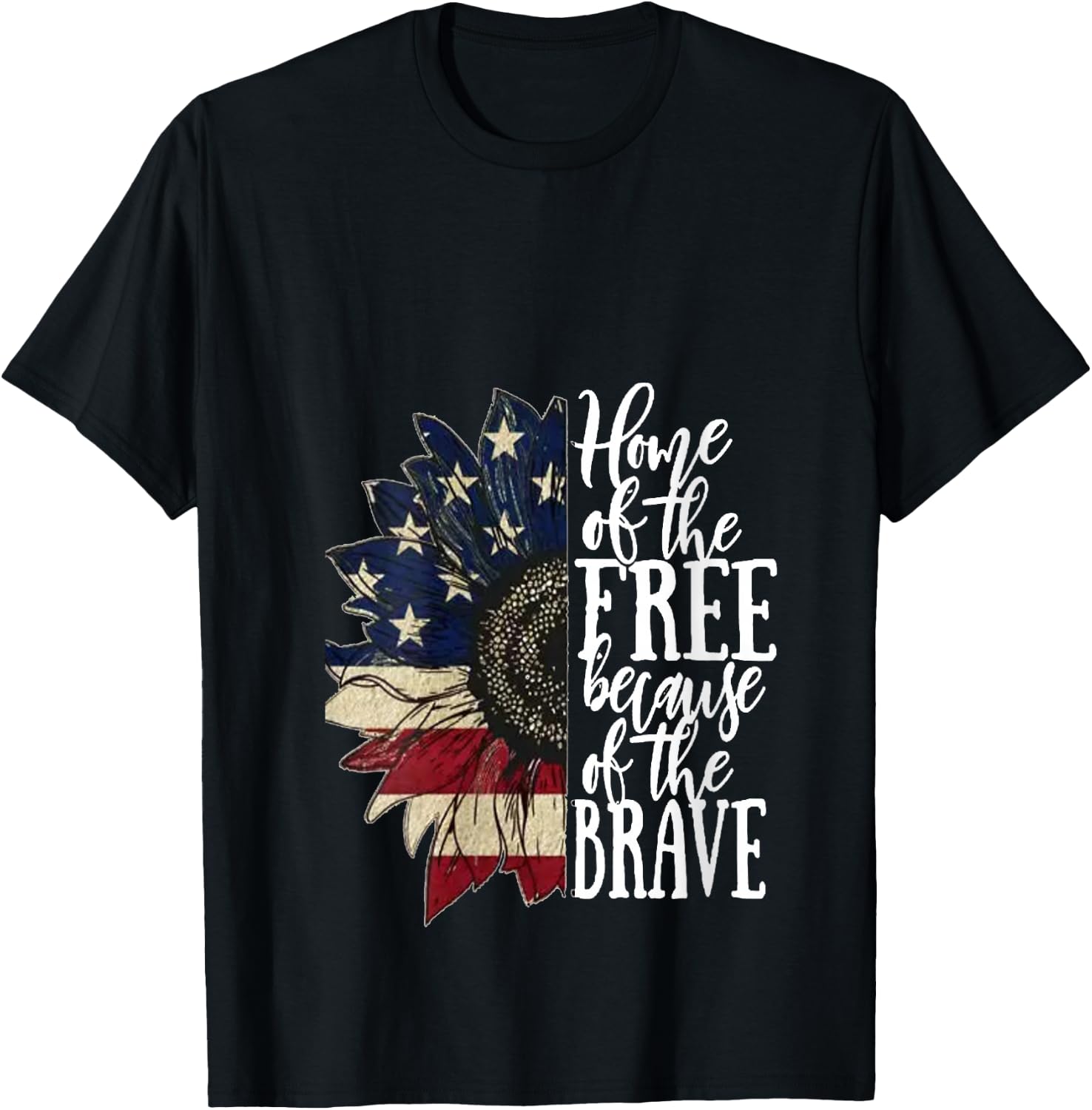 American Flag Patriot Home of The Free Because of The Brave V-Neck T-Shirt - T-Shirt | Black
