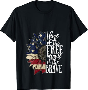 American Flag Patriot Home of The Free Because of The Brave V-Neck T-Shirt - T-Shirt | Black