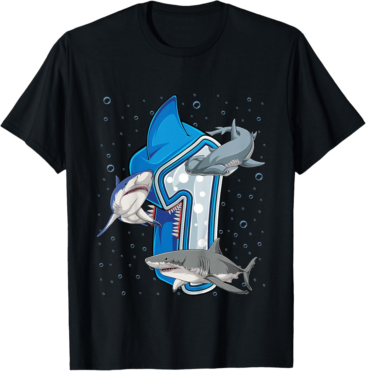 Kids 1st Birthday Boys Shark 1 year Old Ocean Shark B-day T-Shirt - T-Shirt | Black