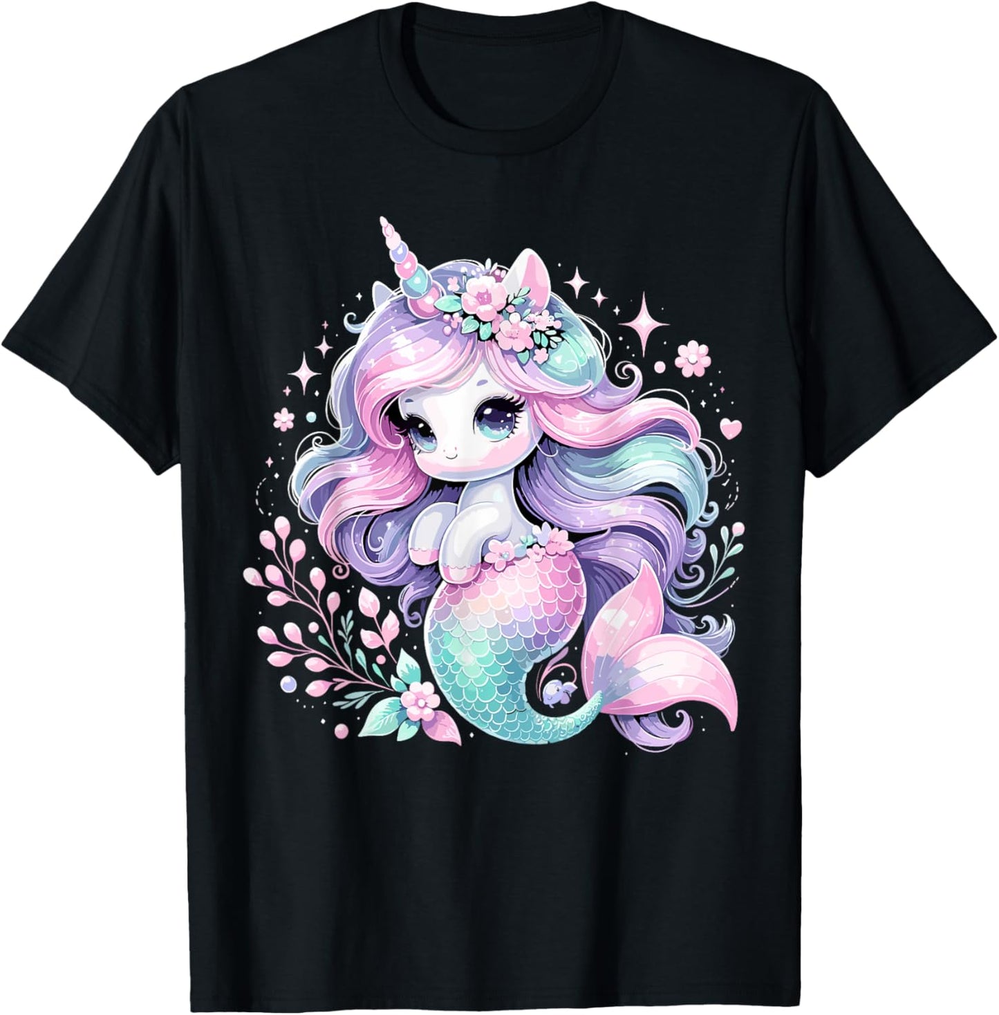 Unicorn Mermaid Girls Birthday Party Mermicorn T-Shirt - T-Shirt | Black