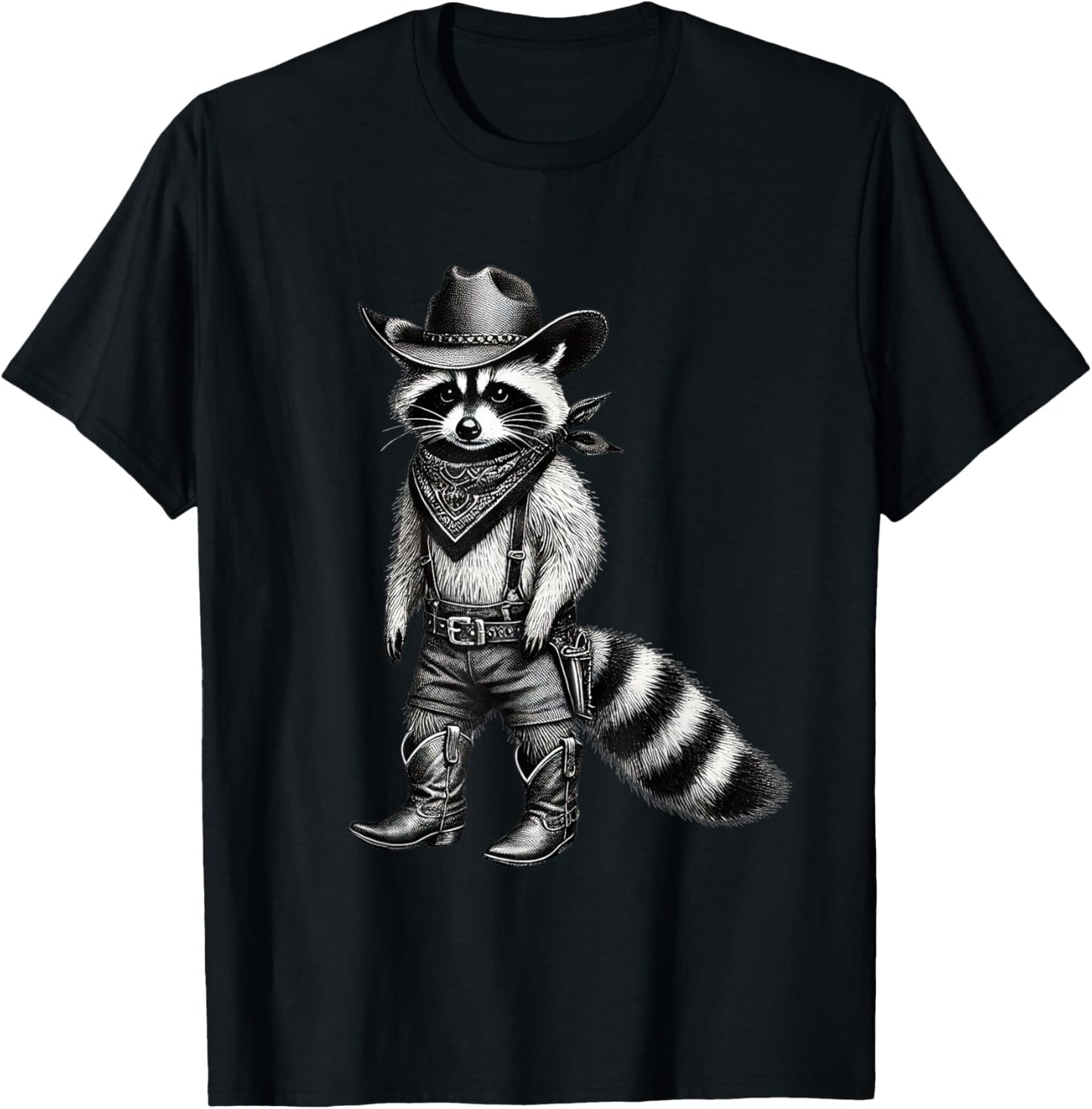 Vintage Raccoon Cowboy Funny Trash Cat Panda Western Country T-Shirt - T-Shirt | Black