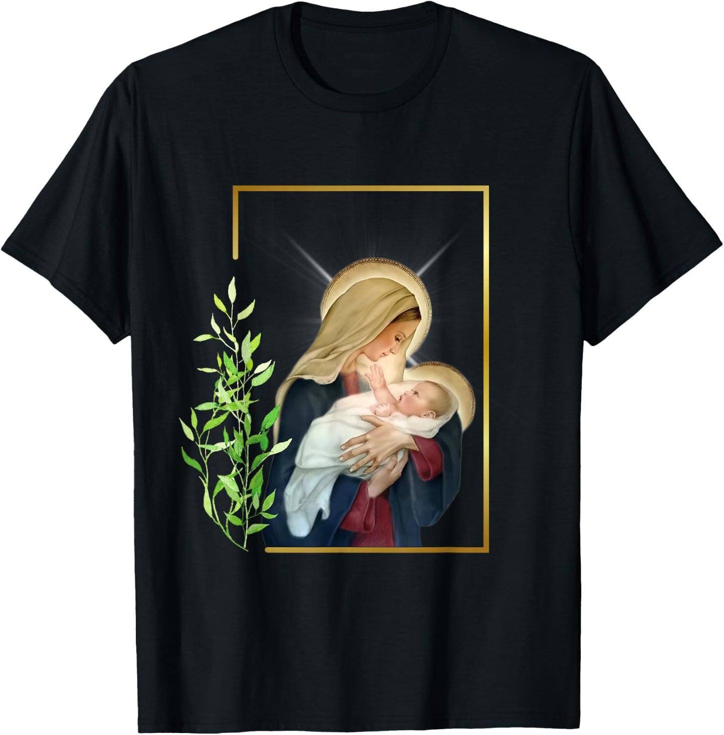 Blessed Holy Virgin Mary with Child Jesus - Rosary Catholic T-Shirt - T-Shirt | Black