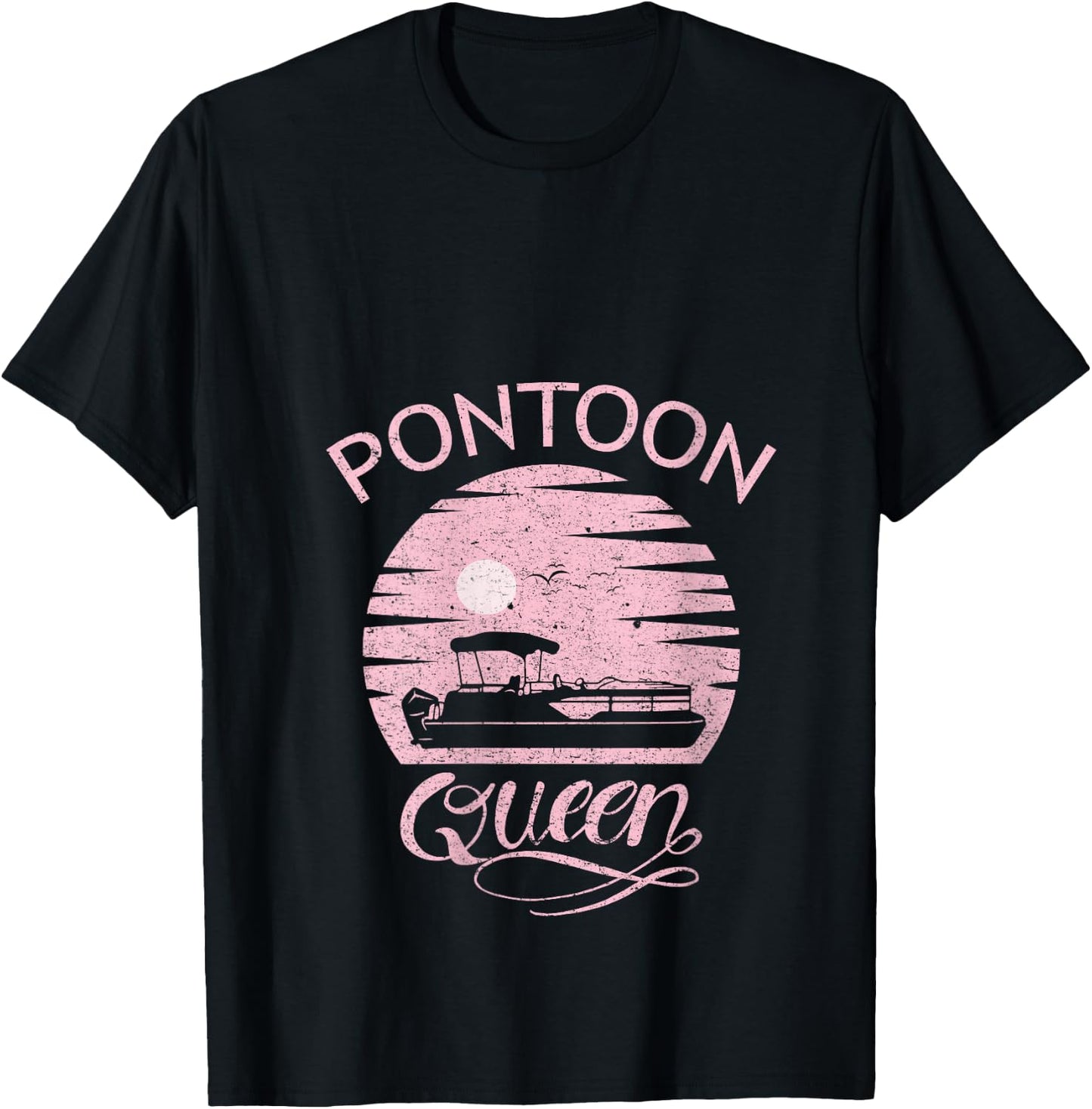 Pontoon Queen Design Funny Pontoon Boat Lover Girls Boating V-Neck T-Shirt - T-Shirt | Black