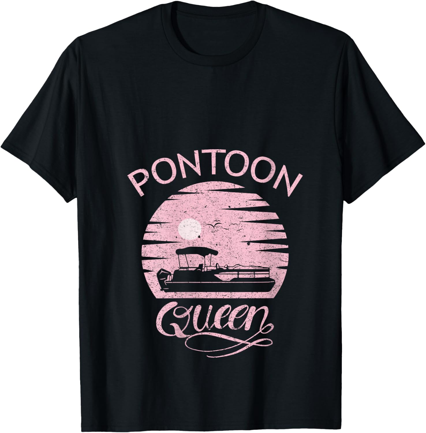 Pontoon Queen Design Funny Pontoon Boat Lover Girls Boating V-Neck T-Shirt - T-Shirt | Black