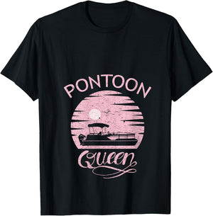 Pontoon Queen Design Funny Pontoon Boat Lover Girls Boating V-Neck T-Shirt - T-Shirt | Black