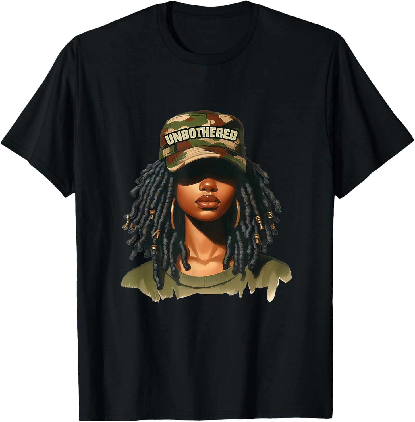Melanin Unbothered Black Woman Locs Camo Black History Month T-Shirt - T-Shirt | Black