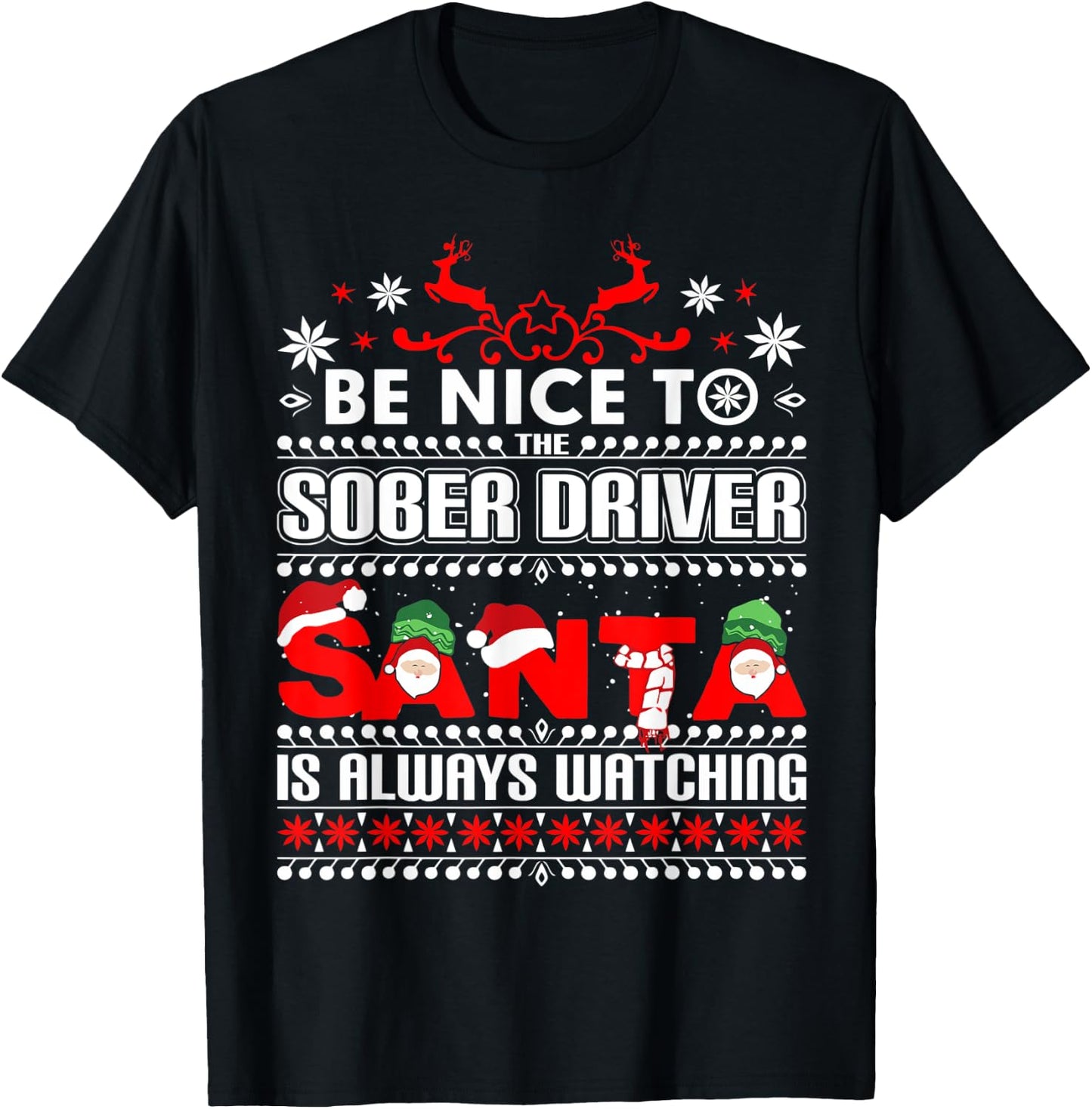 Festive Designated Driver Gift Ugly Christmas Sober Driving T-Shirt - T-Shirt | Black