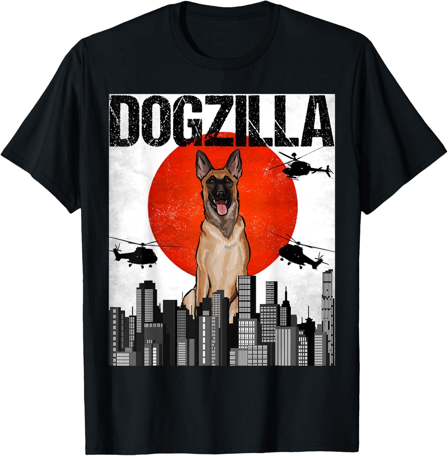 Funny Vintage Japanese Dogzilla Belgian Malinoi T-Shirt - T-Shirt | Black