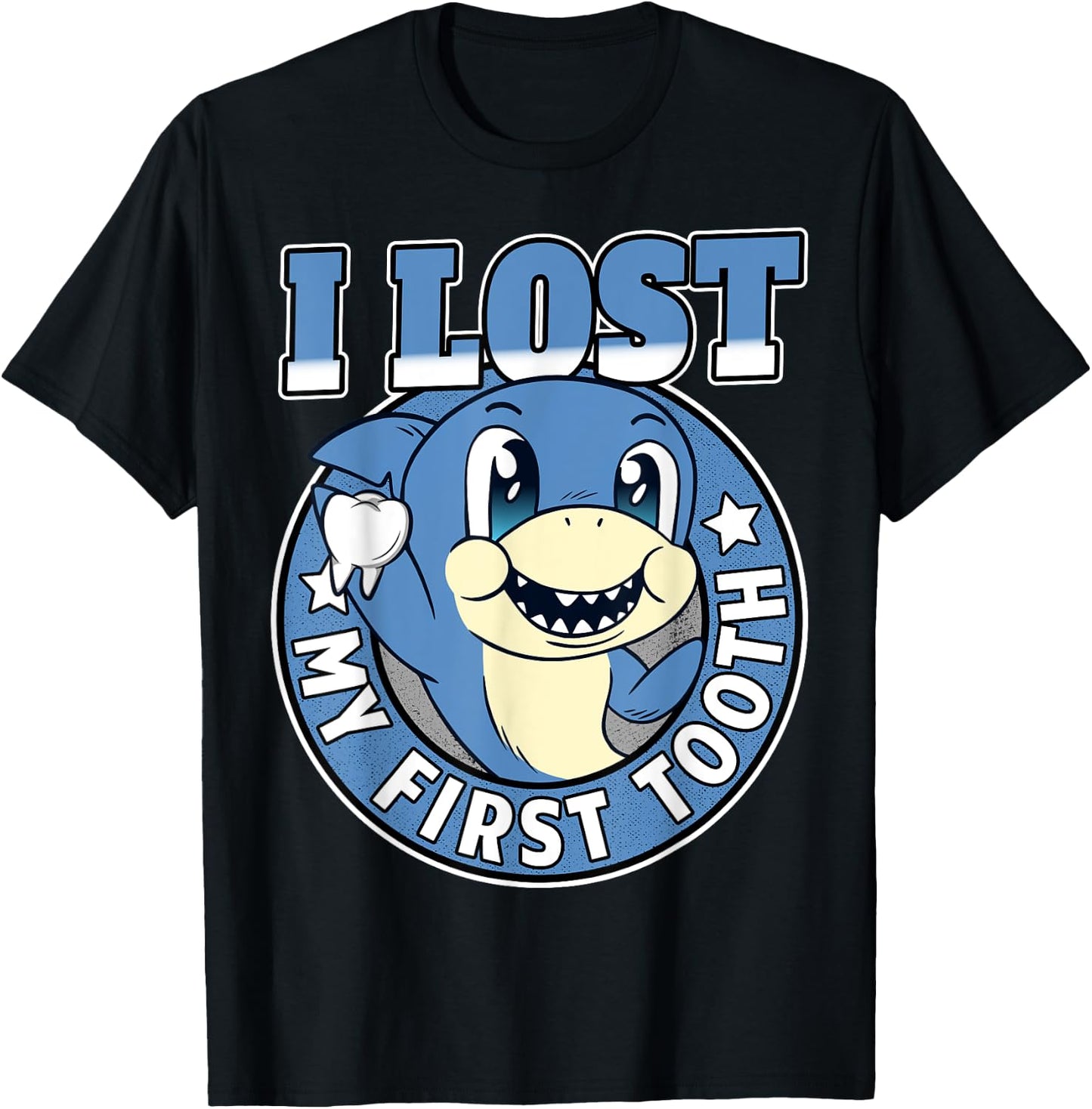 Tooth Fairy Teeth Out Boys Funny Shark I Lost My First Tooth T-Shirt - T-Shirt | Black