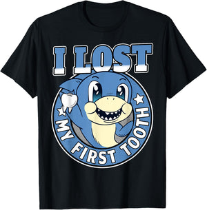 Tooth Fairy Teeth Out Boys Funny Shark I Lost My First Tooth T-Shirt - T-Shirt | Black
