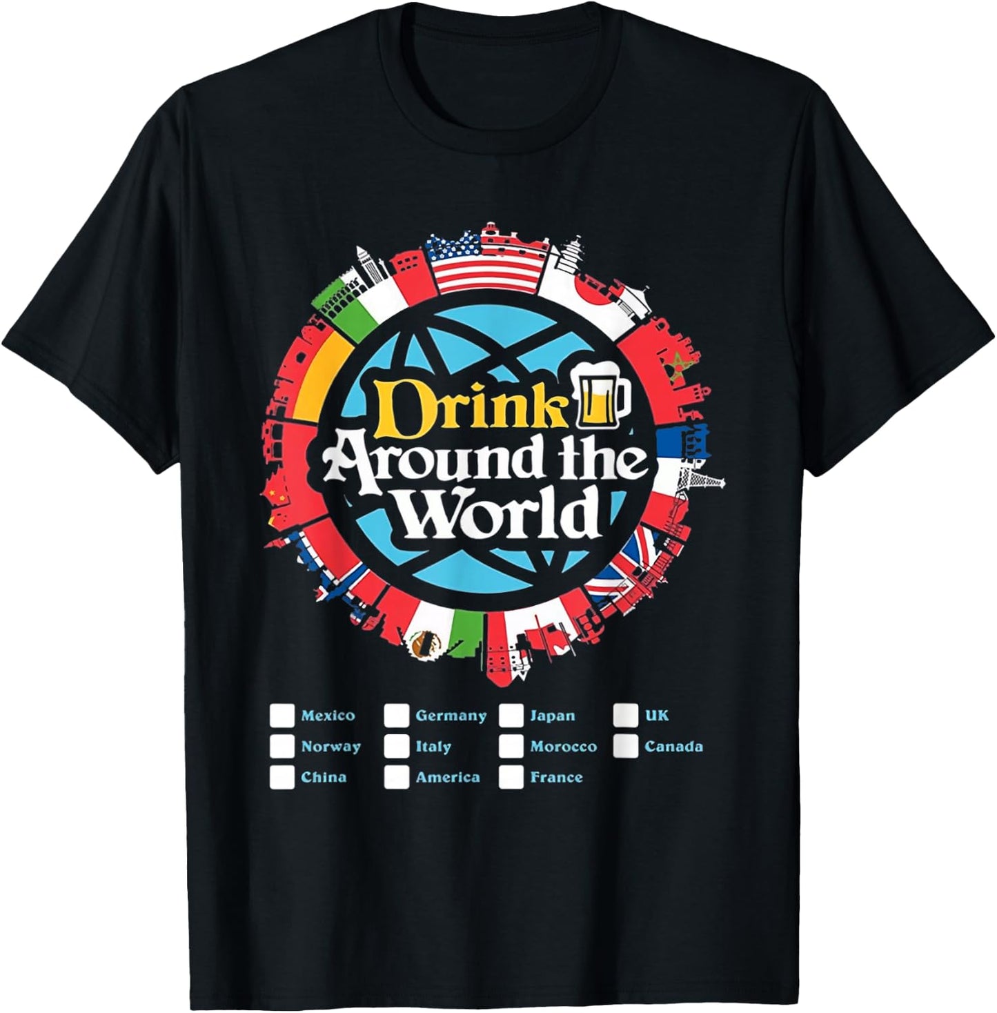 Drinking Around The World T-Shirt - T-Shirt | Black