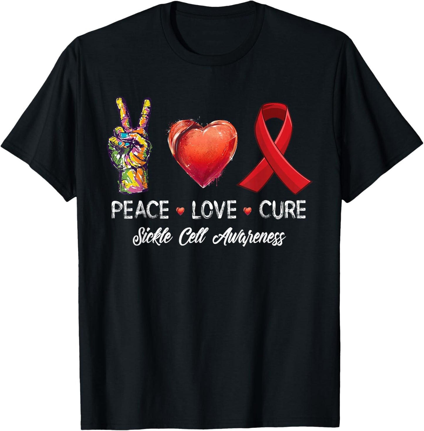 Peace Love Cure Sickle Cell Awareness Men Women Kids T-Shirt - T-Shirt | Black