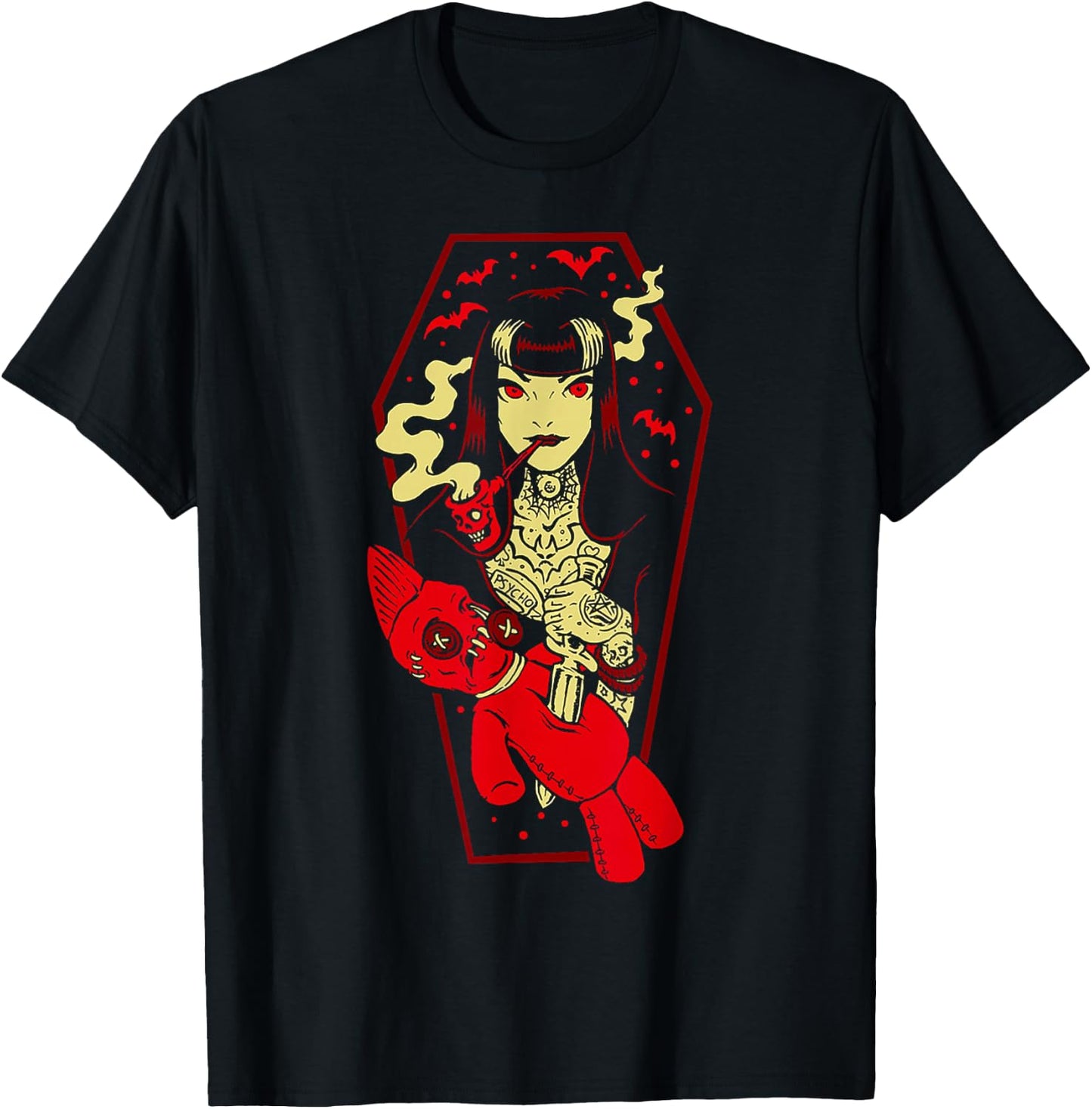 Horror Art - Voodoo Witch - Psychobilly Punk Art T-Shirt - T-Shirt | Black