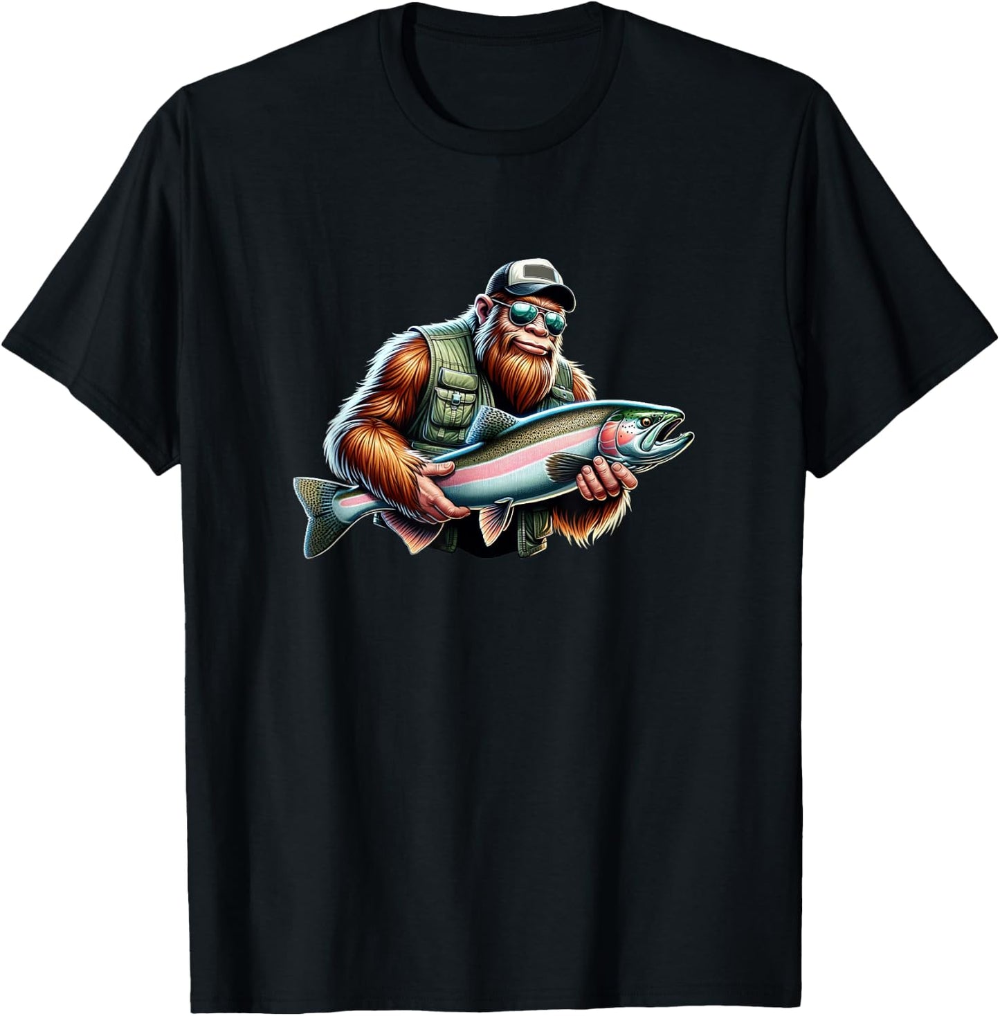 Bigfoot Fisherman - Fishing Steelhead T-Shirt - T-Shirt | Black