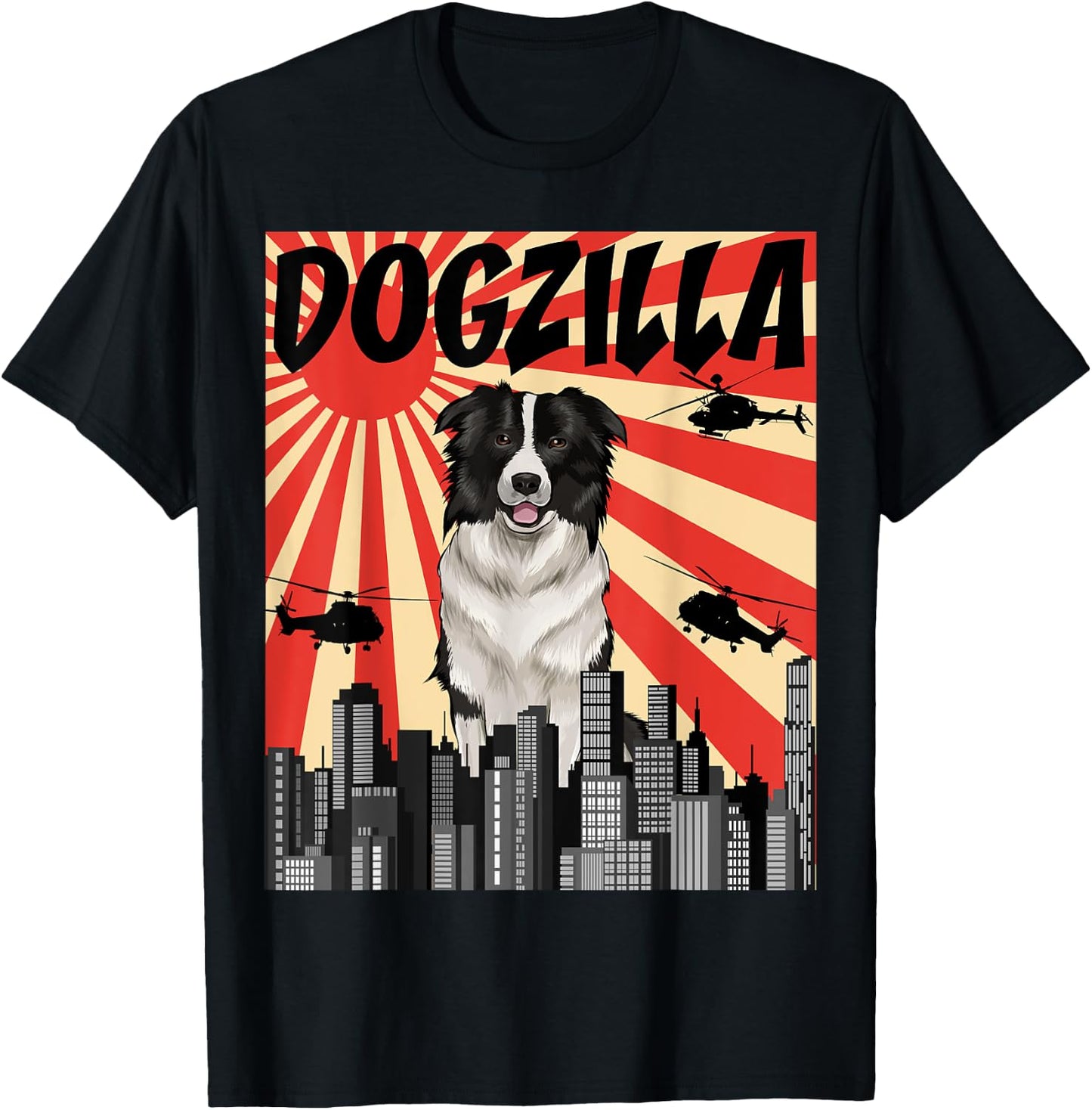 Funny Retro Japanese Dogzilla Border Collie T-Shirt - T-Shirt | Black